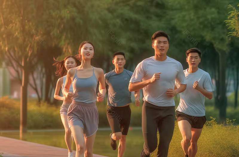 四个年轻人在城市公园里跑步摄影图,高清,摄影图,摄影图片,图片大全,摄影图免费下载